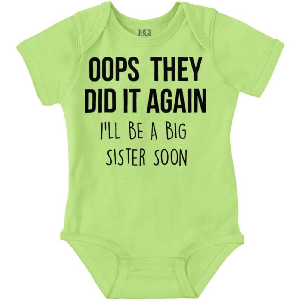 imageBrisco Brands Oops They Did It Again Im A Big Sis Baby Bodysuit Jumper GirlsKey Lime