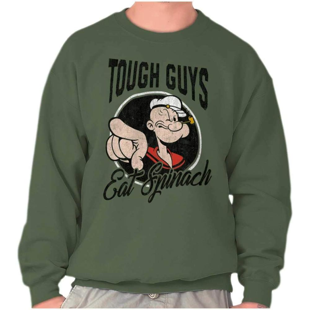 imageBrisco Brands Popeye Tough Guys Eat Spinach Funny Mens Crewneck SweatshirtMilitary Green
