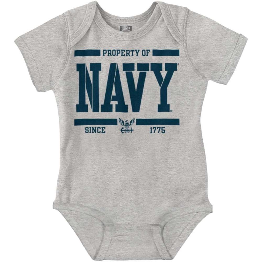 imageBrisco Brands Property of US Navy Logo Since 1775 Baby Romper Boys or GirlsHeather