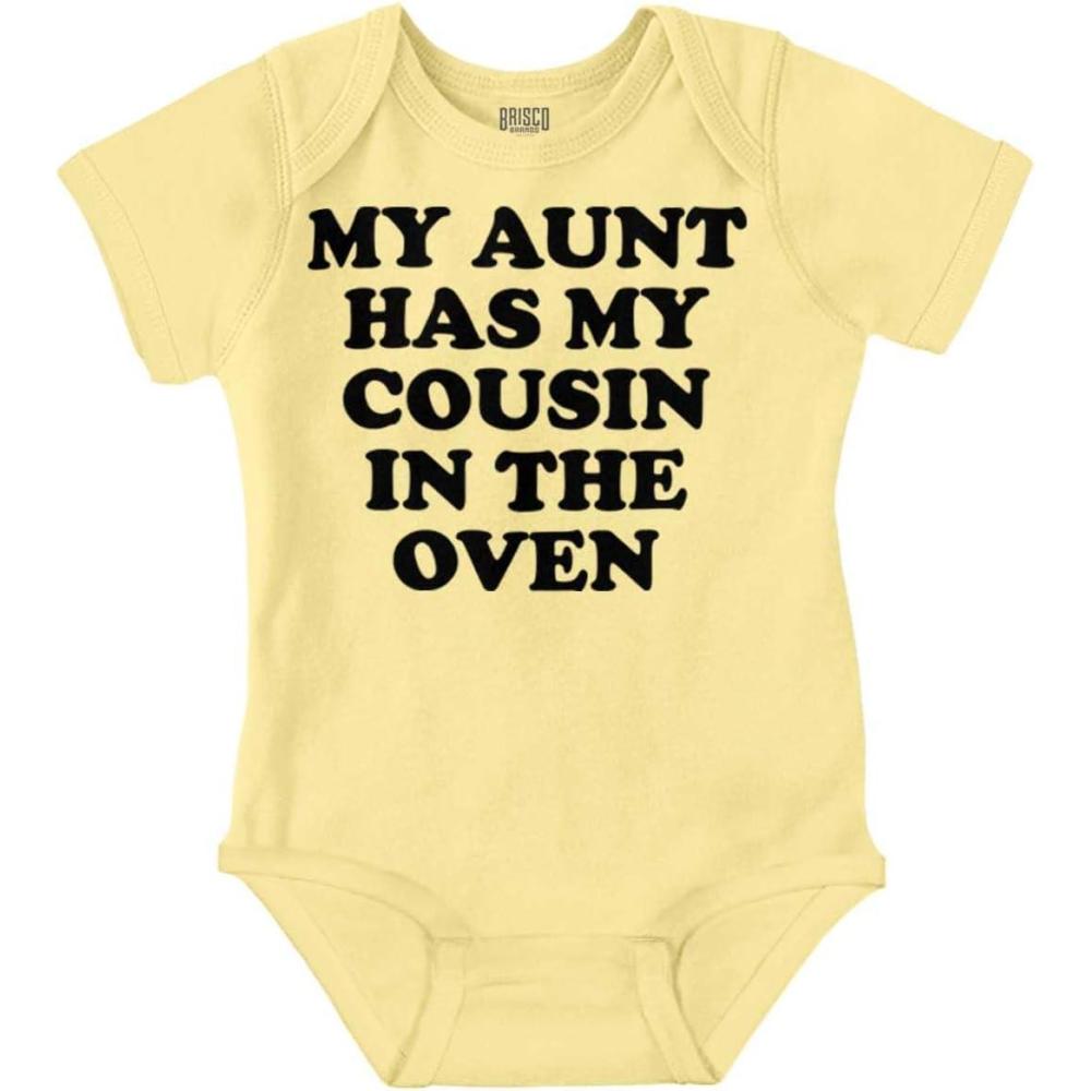 imageBrisco Brands Proud Nephews Nieces Excepting Auntie Baby Romper Boys or GirlsBanana