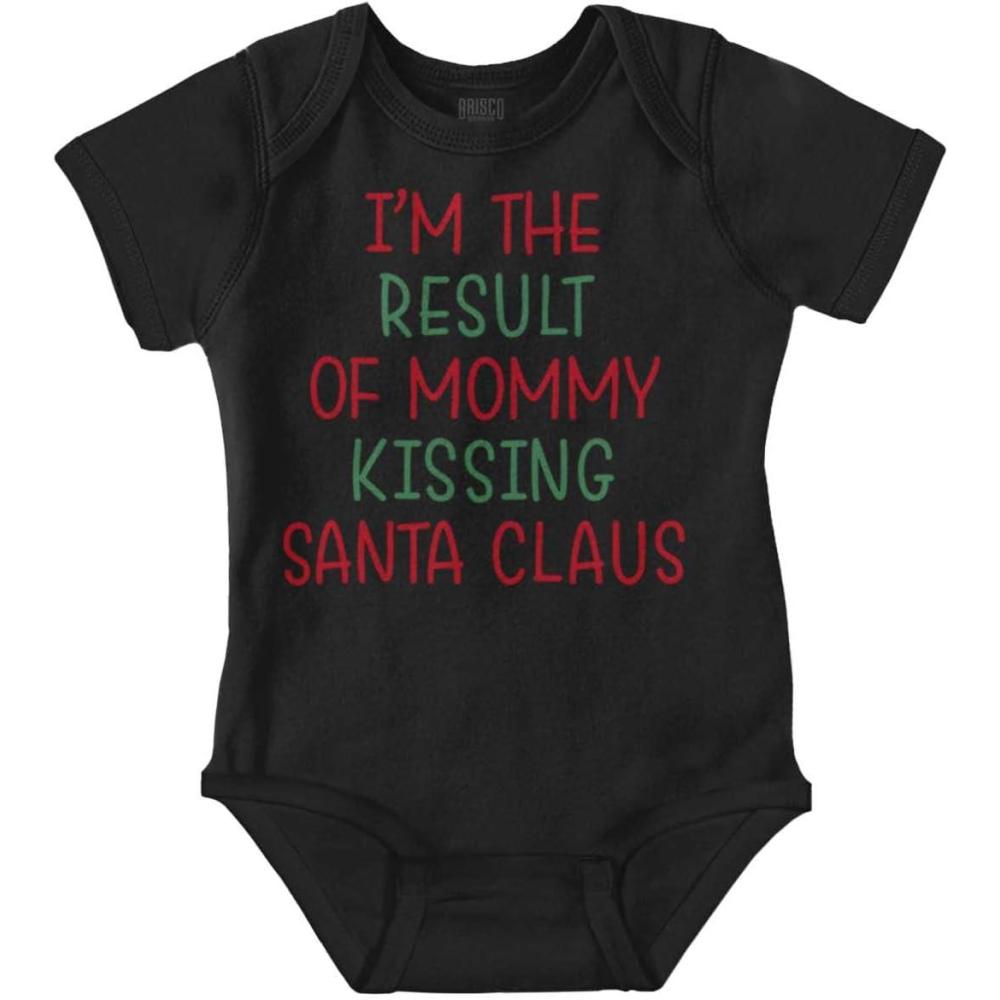 imageBrisco Brands Result of Mommy Kissing Santa Claus Baby Romper Boys or GirlsBlack