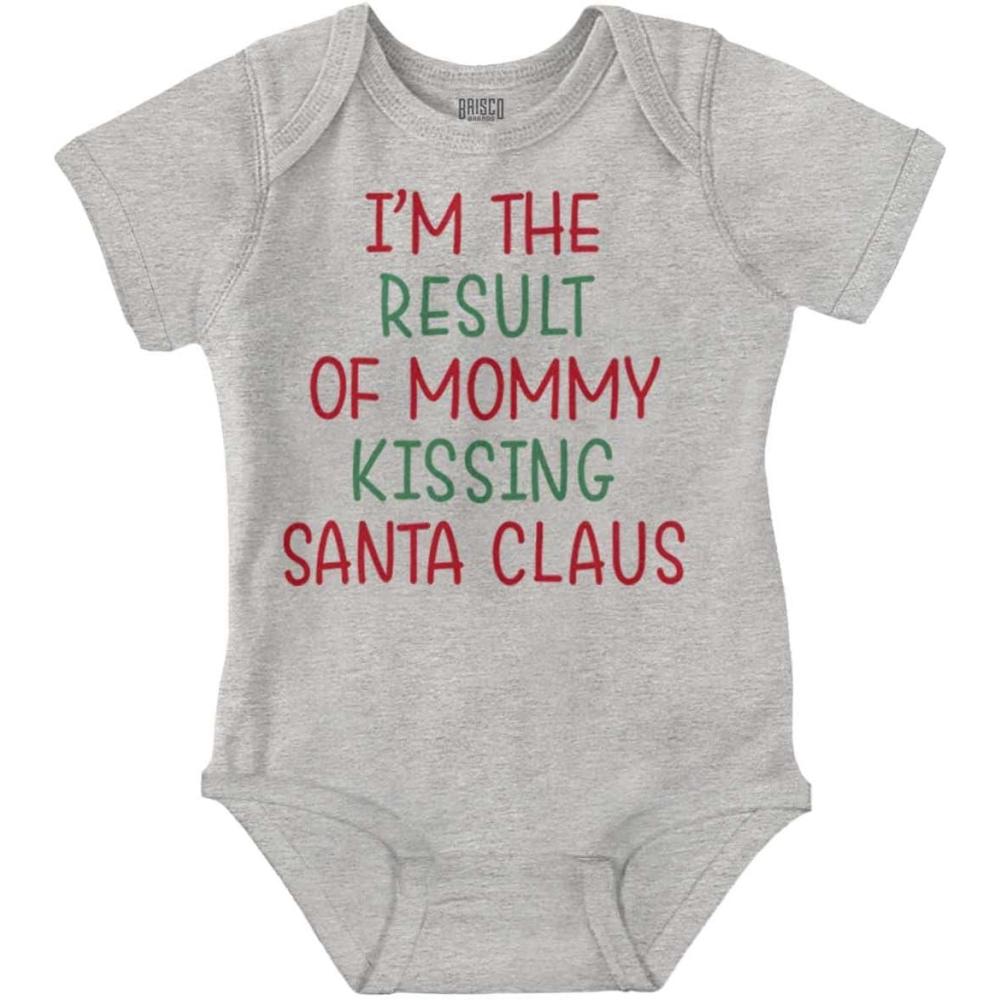 imageBrisco Brands Result of Mommy Kissing Santa Claus Baby Romper Boys or GirlsHeather