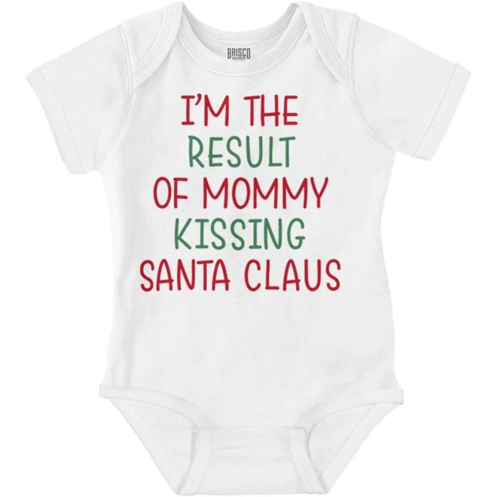 imageBrisco Brands Result of Mommy Kissing Santa Claus Baby Romper Boys or GirlsWhite