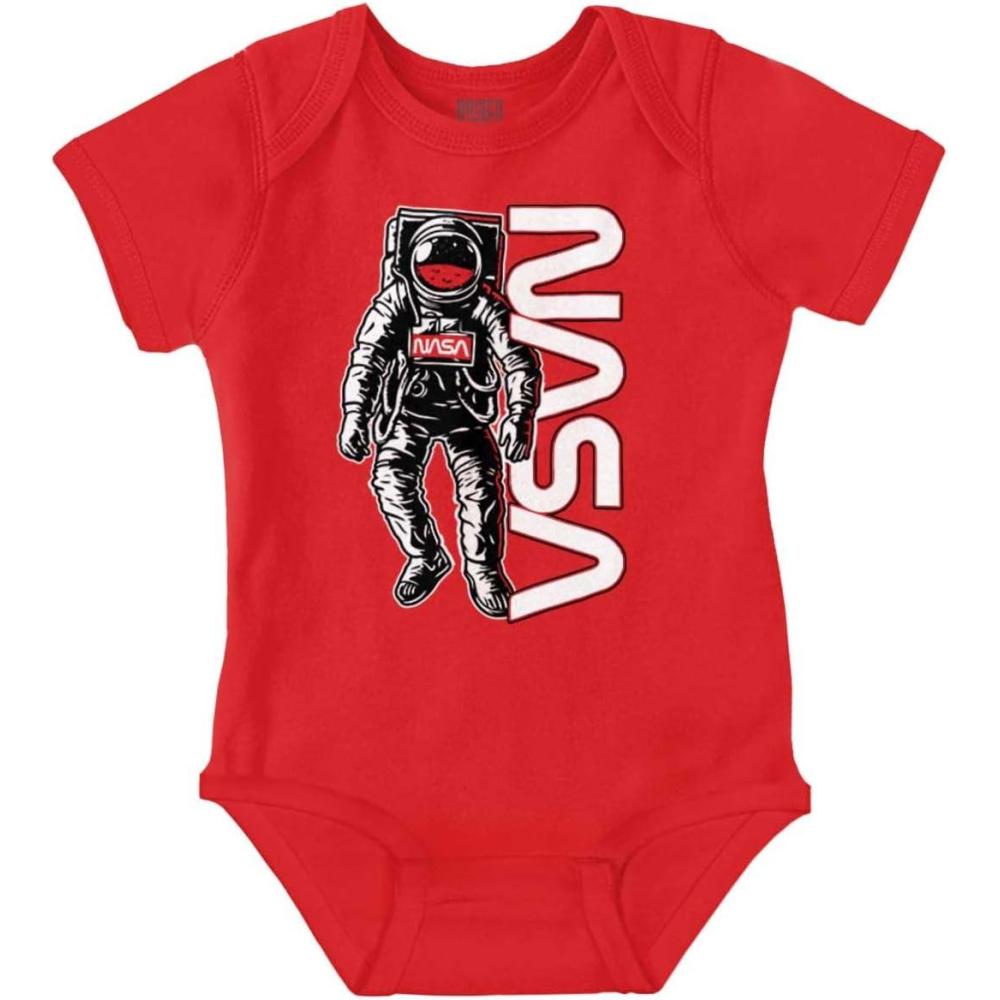 imageBrisco Brands Retro Astronaut NASA Worm Logo Baby Romper Boys or GirlsRed