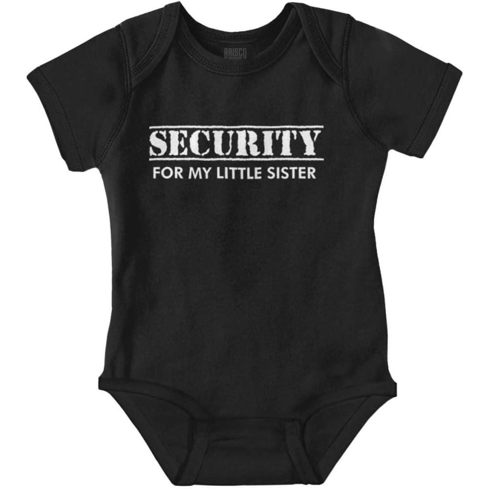 imageBrisco Brands Security Little Sibling Lil Sis Family Baby Romper Boys or GirlsBlack