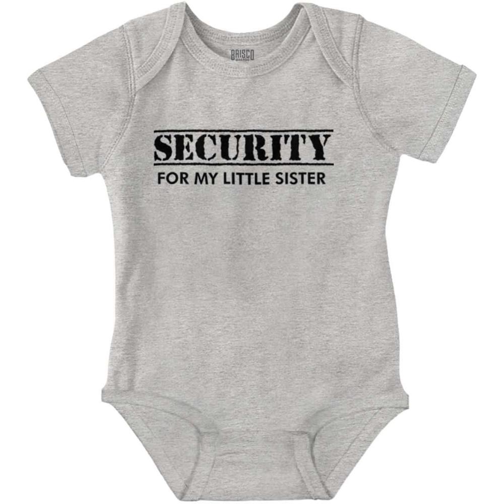 imageBrisco Brands Security Little Sibling Lil Sis Family Baby Romper Boys or GirlsHeather