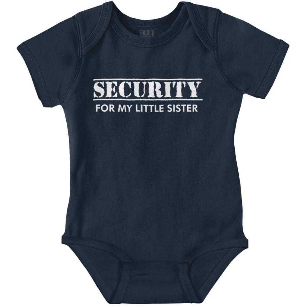 imageBrisco Brands Security Little Sibling Lil Sis Family Baby Romper Boys or GirlsNavy