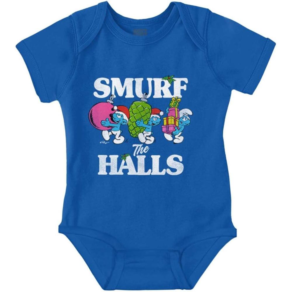 imageBrisco Brands Smurf the Halls Christmas Presents Baby Romper Boys or GirlsRoyal