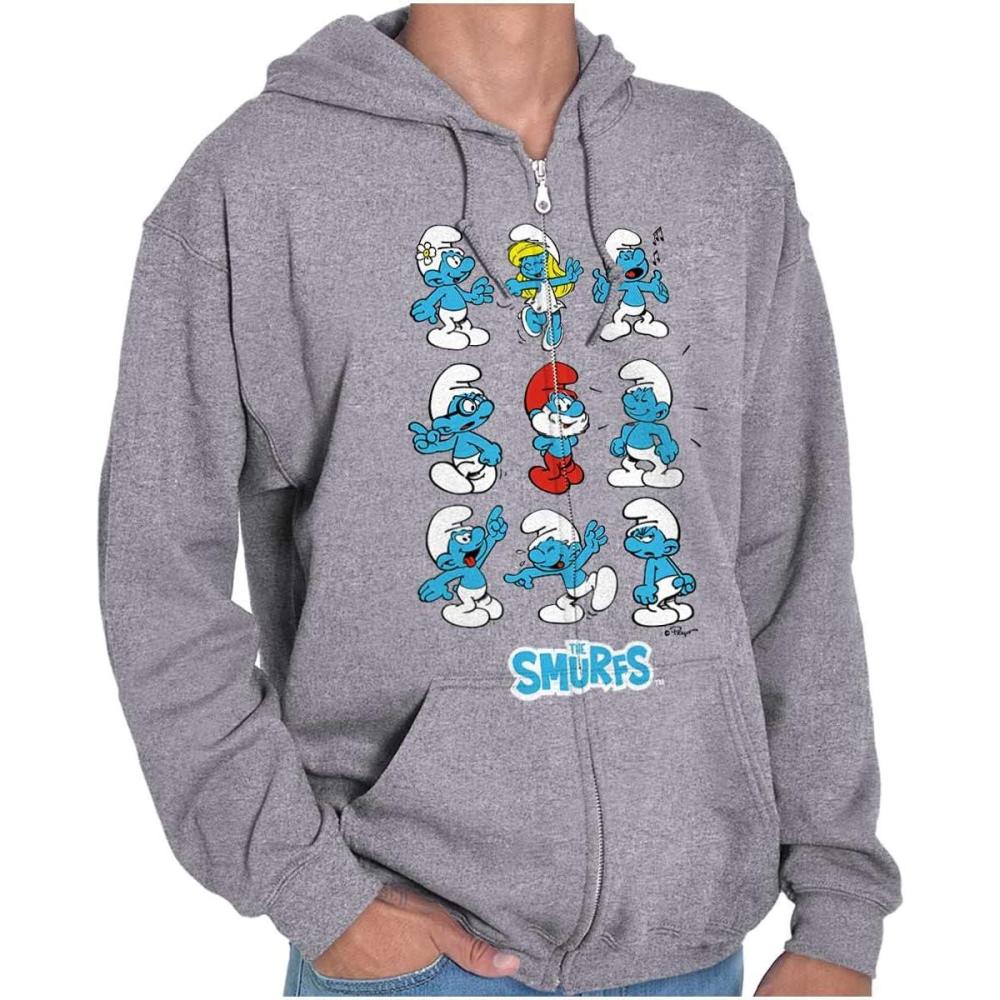 imageBrisco Brands Smurfs Squad Papa Smurfette Cartoon Zip Up Hoodie Mens WomensSport Grey