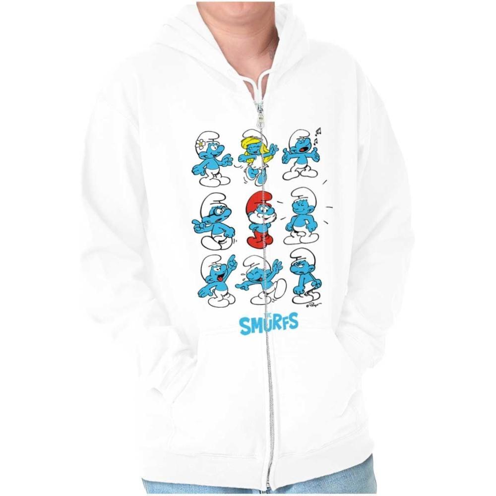 imageBrisco Brands Smurfs Squad Papa Smurfette Cartoon Zip Up Hoodie Mens WomensWhite