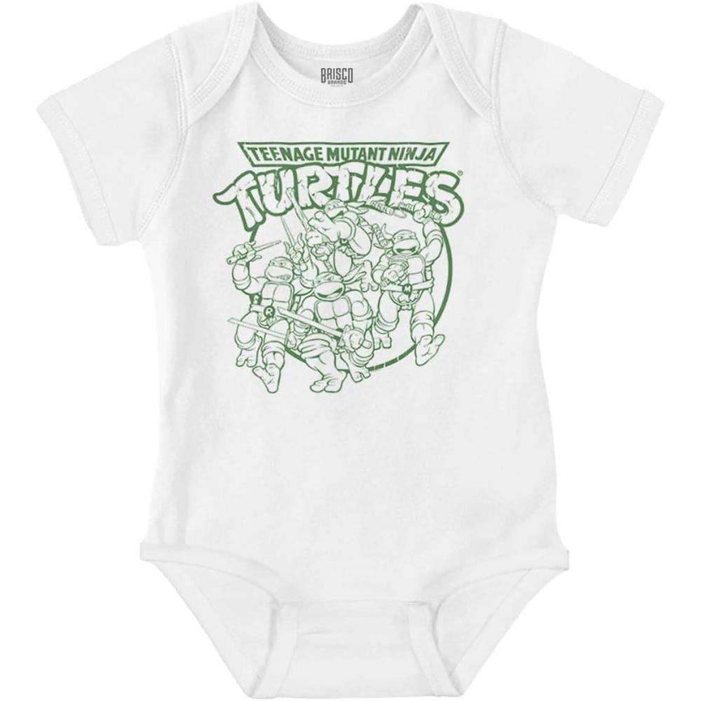 imageBrisco Brands TMNT Retro Ninja Turtles Cartoon Baby Romper Boys or GirlsWhite