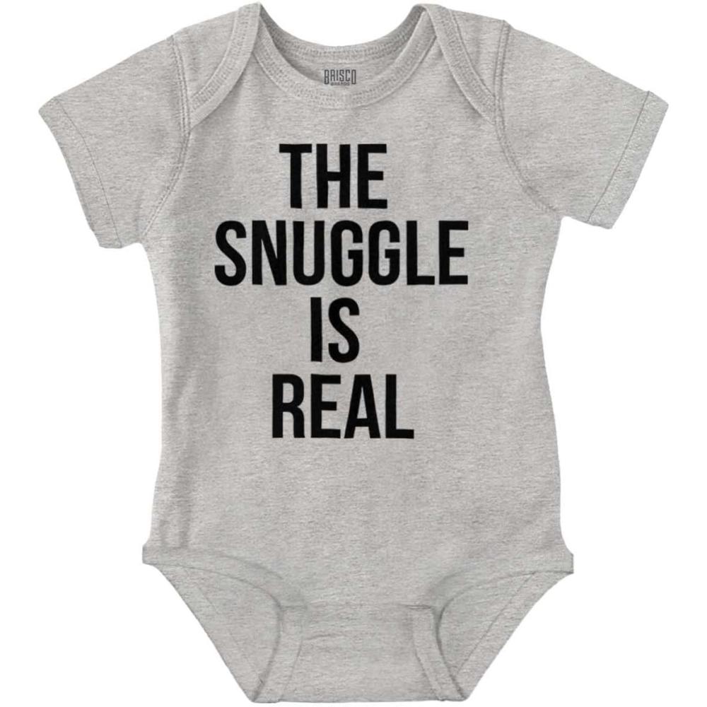 imageBrisco Brands The Snuggle Is Real Funny Pun Cute Baby Romper Boys or GirlsHeather