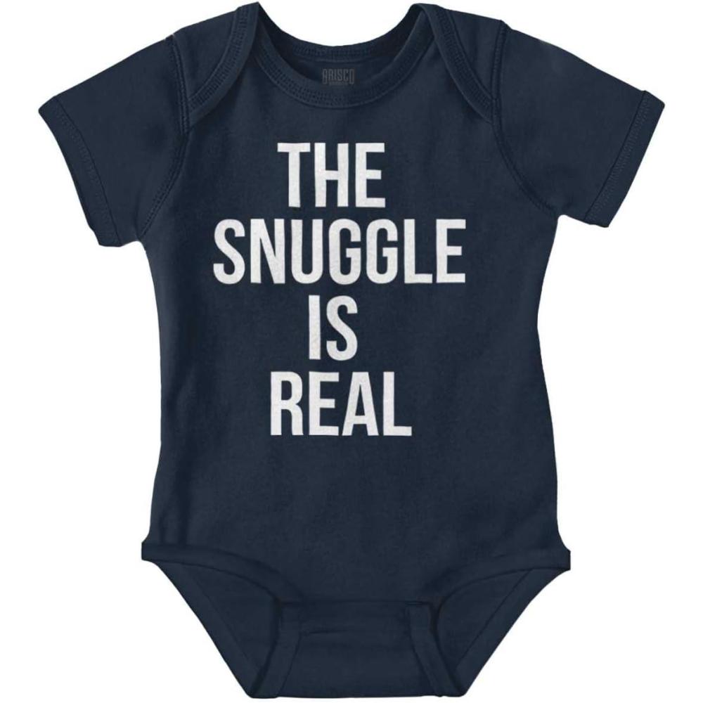 imageBrisco Brands The Snuggle Is Real Funny Pun Cute Baby Romper Boys or GirlsNavy