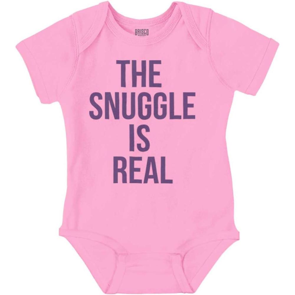 imageBrisco Brands The Snuggle Is Real Funny Pun Cute Baby Romper Boys or GirlsPink
