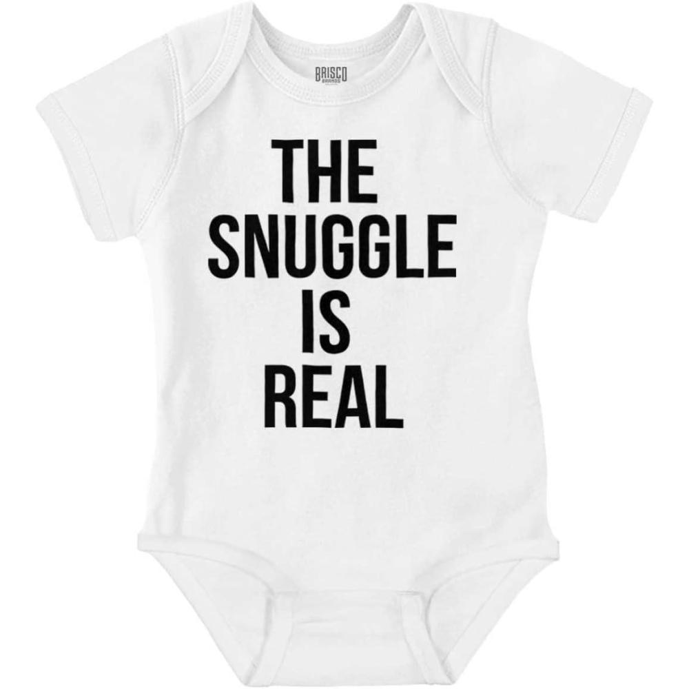 imageBrisco Brands The Snuggle Is Real Funny Pun Cute Baby Romper Boys or GirlsWhite