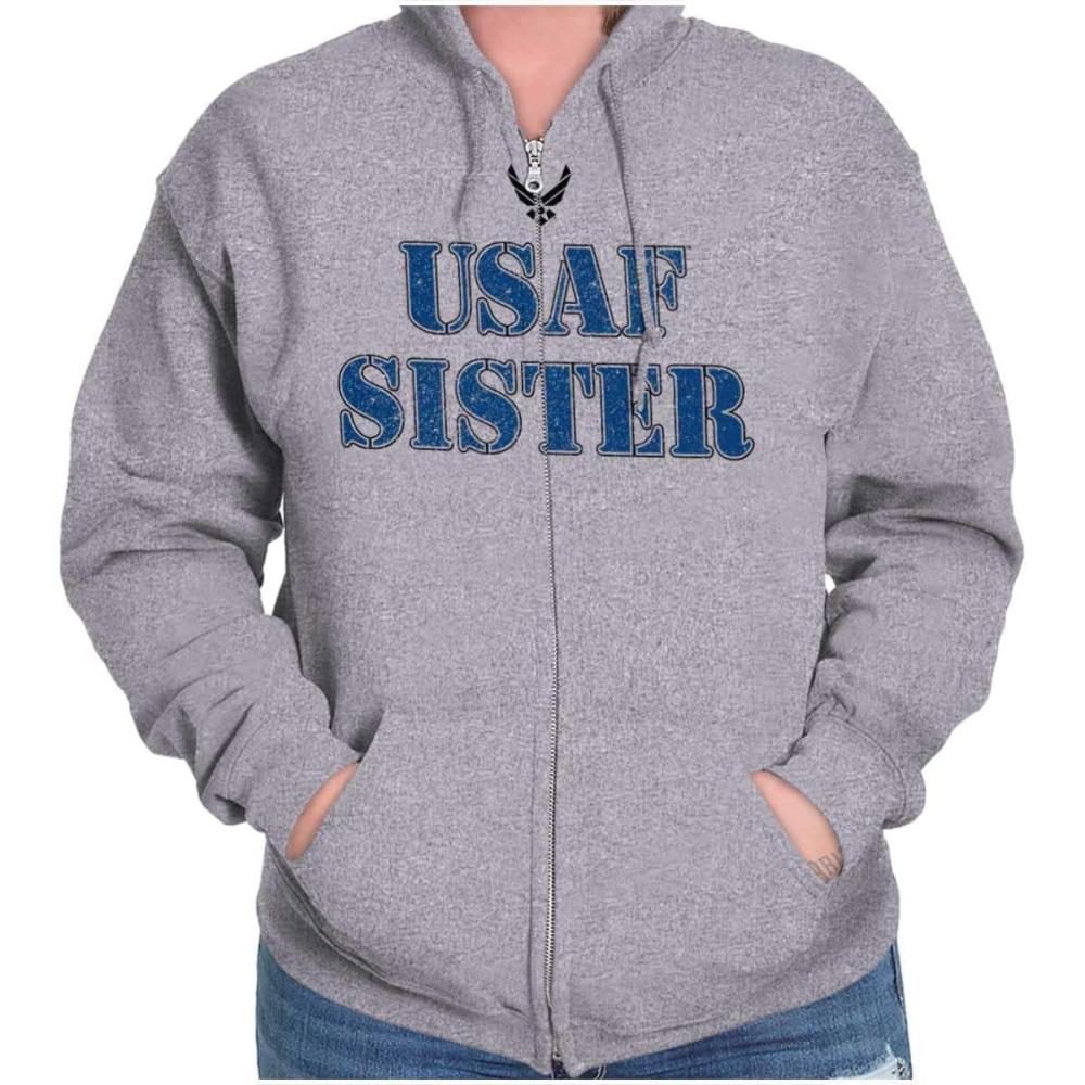 imageBrisco Brands US Air Force USAF Military Family Support Zip Hoodie Sweatshirt WomenSport Grey Sister