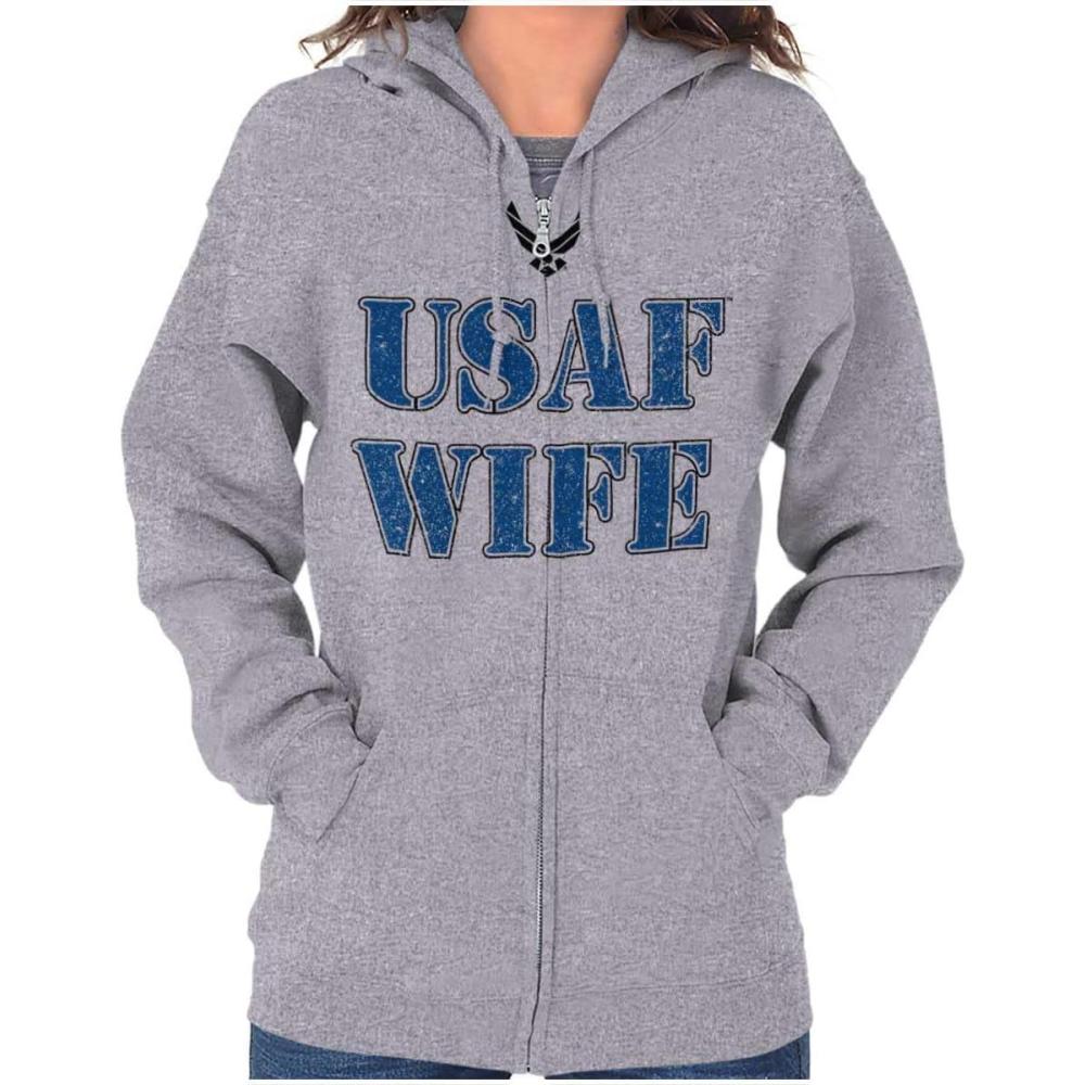 imageBrisco Brands US Air Force USAF Military Family Support Zip Hoodie Sweatshirt WomenSport Grey Wife