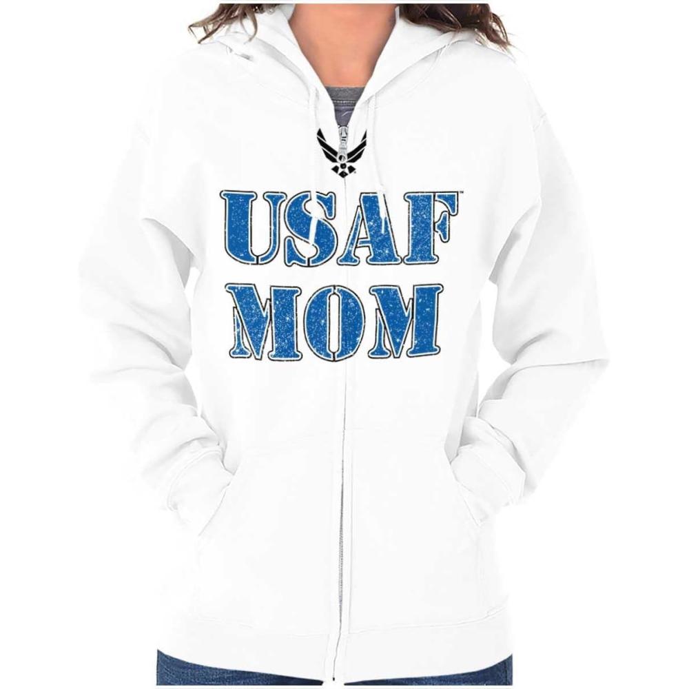 imageBrisco Brands US Air Force USAF Military Family Support Zip Hoodie Sweatshirt WomenWhite Mom