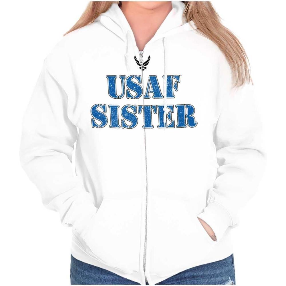 imageBrisco Brands US Air Force USAF Military Family Support Zip Hoodie Sweatshirt WomenWhite Sister