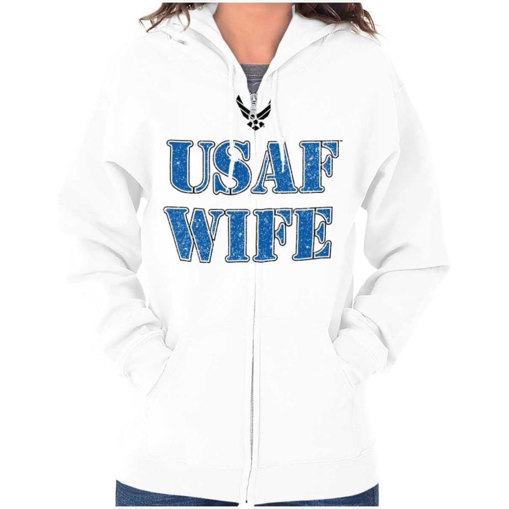 imageBrisco Brands US Air Force USAF Military Family Support Zip Hoodie Sweatshirt WomenWhite Wife
