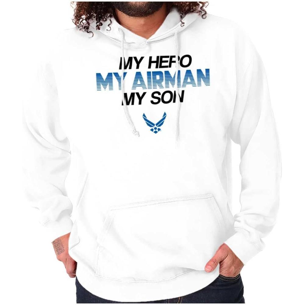 imageBrisco Brands US Airforce Hero Airman Son Hoodie Sweatshirt Women MenWhite