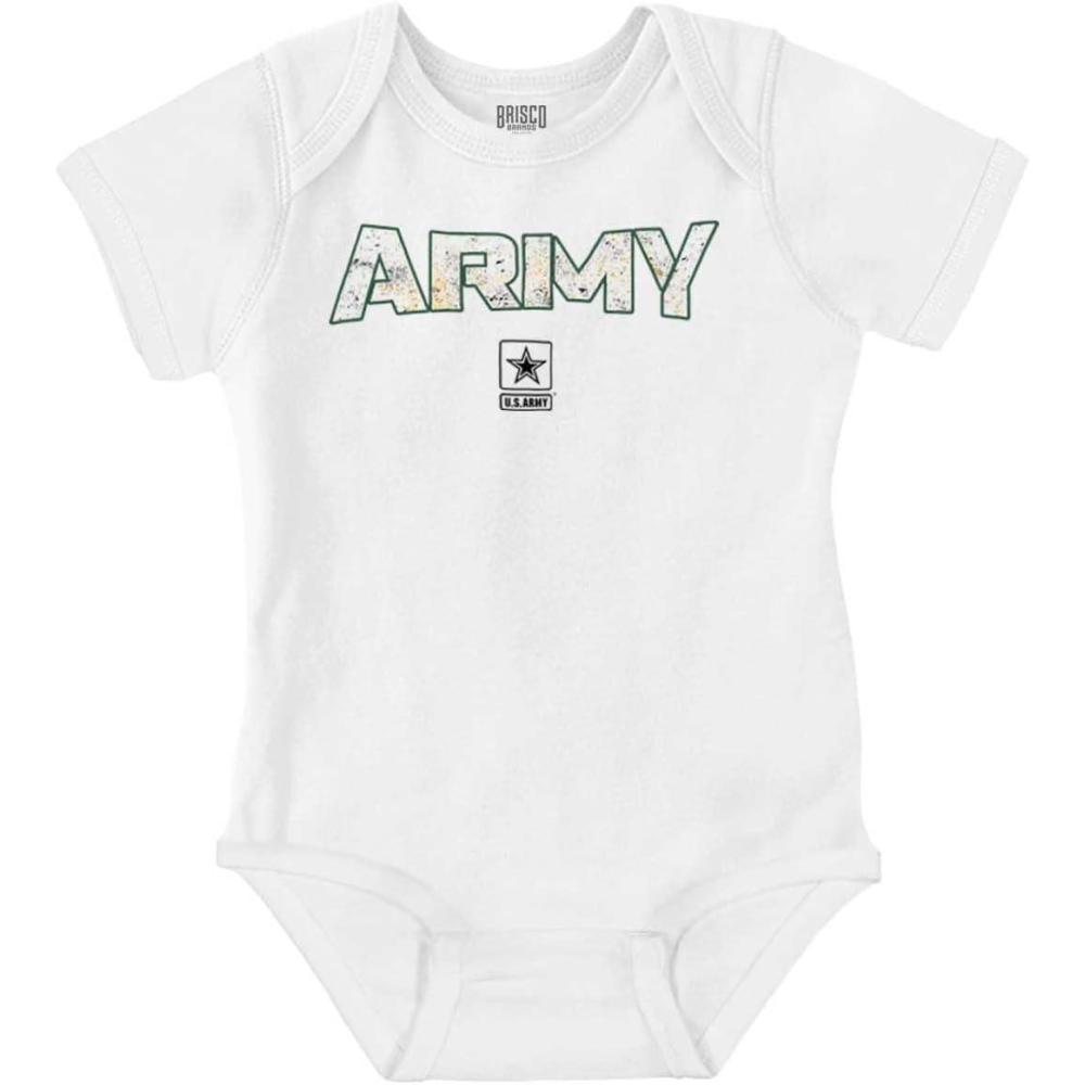 imageBrisco Brands US Army PT Style Casual Military Baby Romper Boys or GirlsWhite