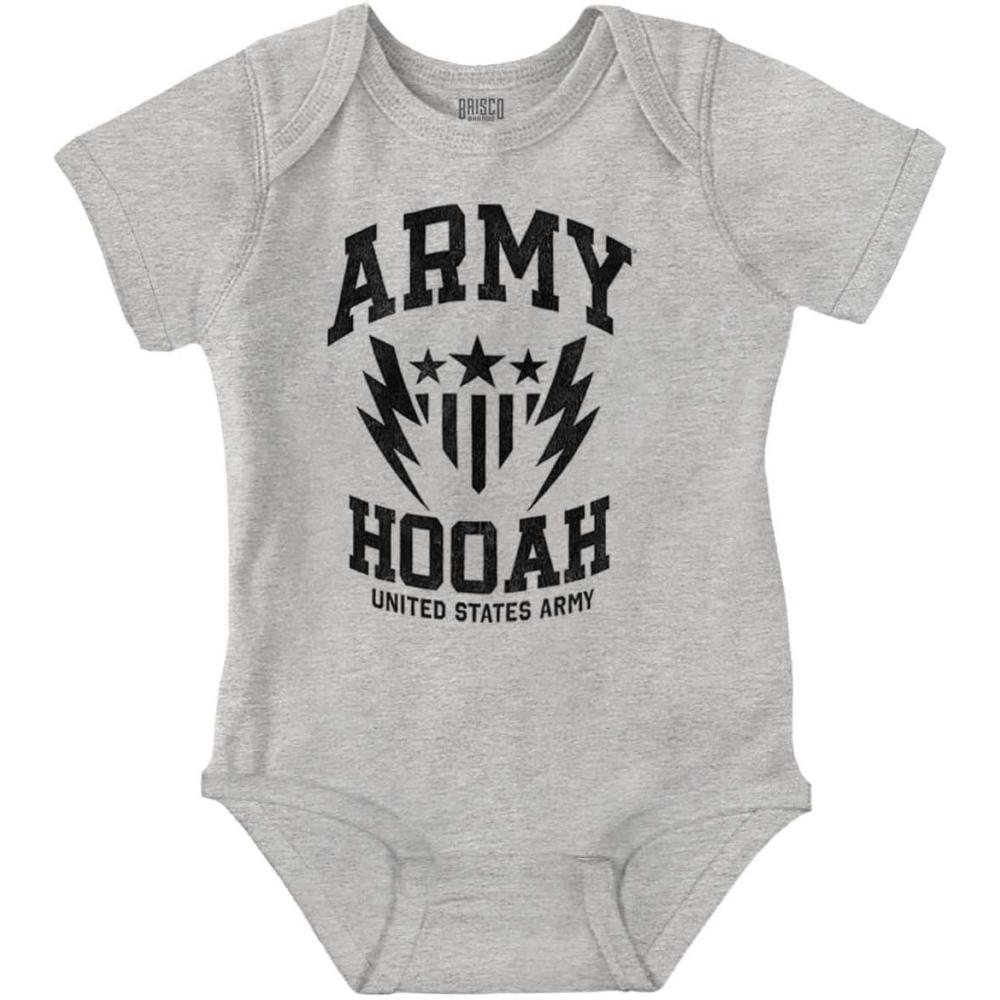 imageBrisco Brands US Army Soldier Veteran Pride Baby Romper Boys or GirlsHeather