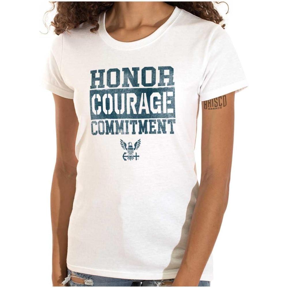 imageBrisco Brands US Navy Honor Courage Commitment Womens Slim Fit Graphic TeeWhite