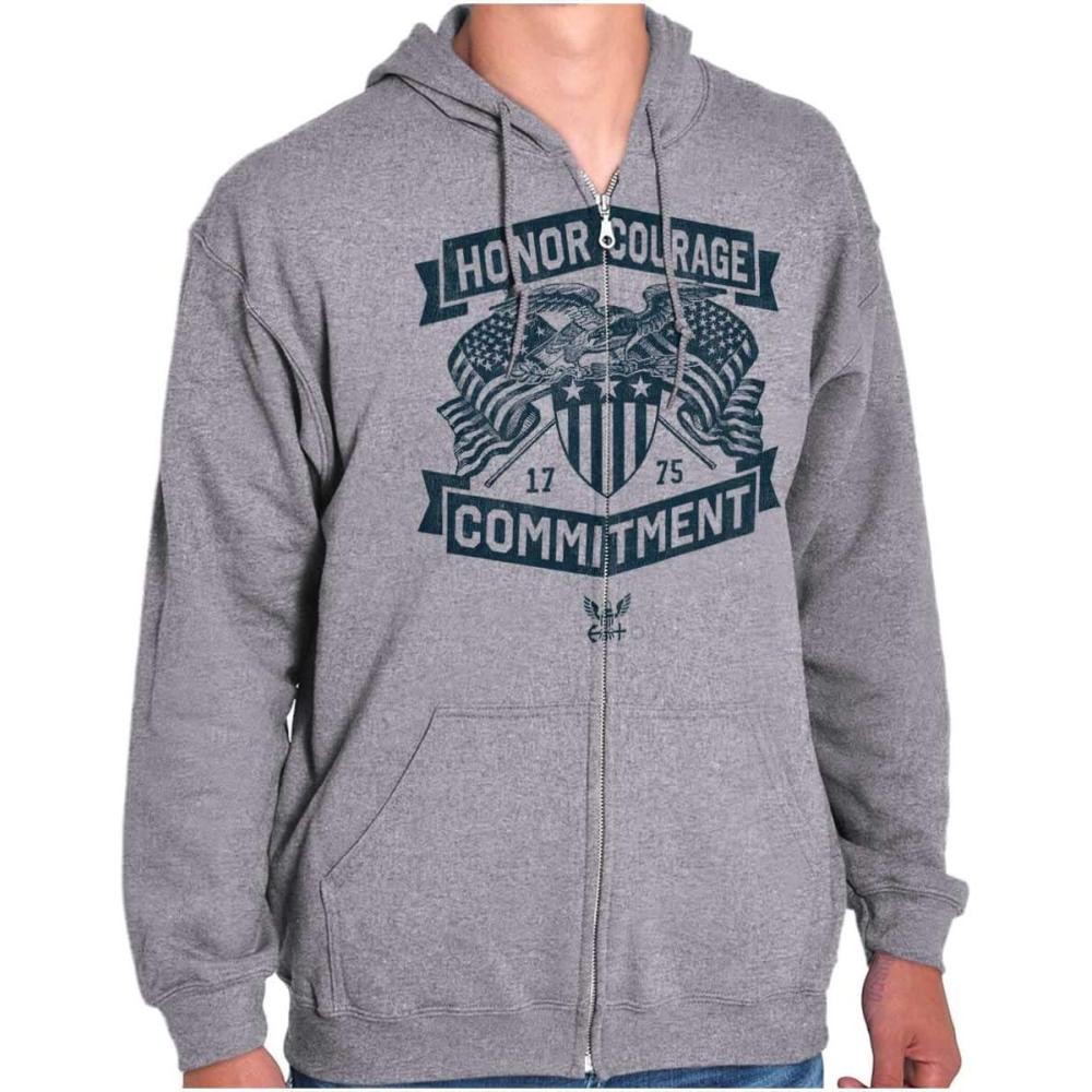 imageBrisco Brands US Navy Honor Courage Commitment Zip Up Hoodie Mens WomensSport Grey