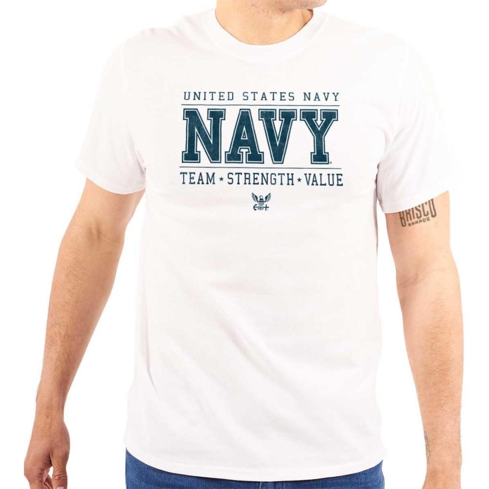 imageBrisco Brands US Navy Logo Team Strength Value Graphic T Shirt Men or WomenWhite