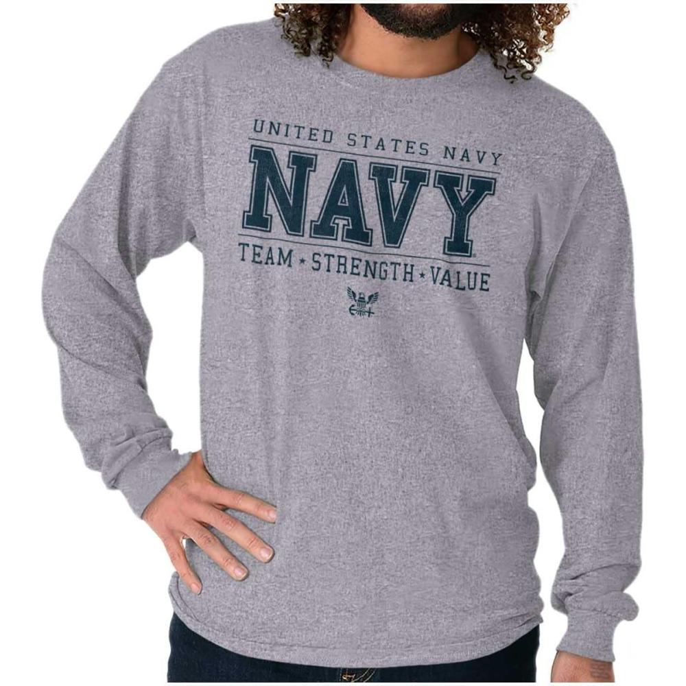 imageBrisco Brands US Navy Logo Team Strength Value Long Sleeve Tshirt Men WomenSport Grey
