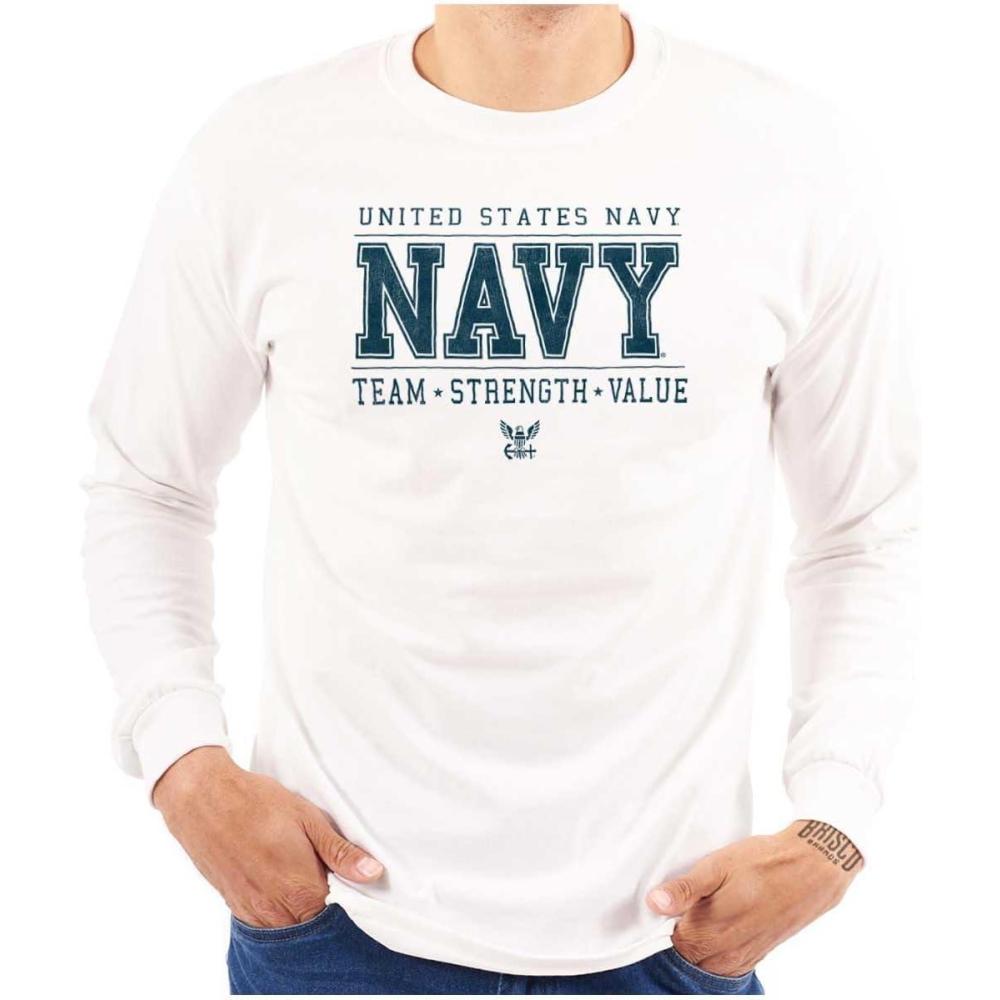 imageBrisco Brands US Navy Logo Team Strength Value Long Sleeve Tshirt Men WomenWhite