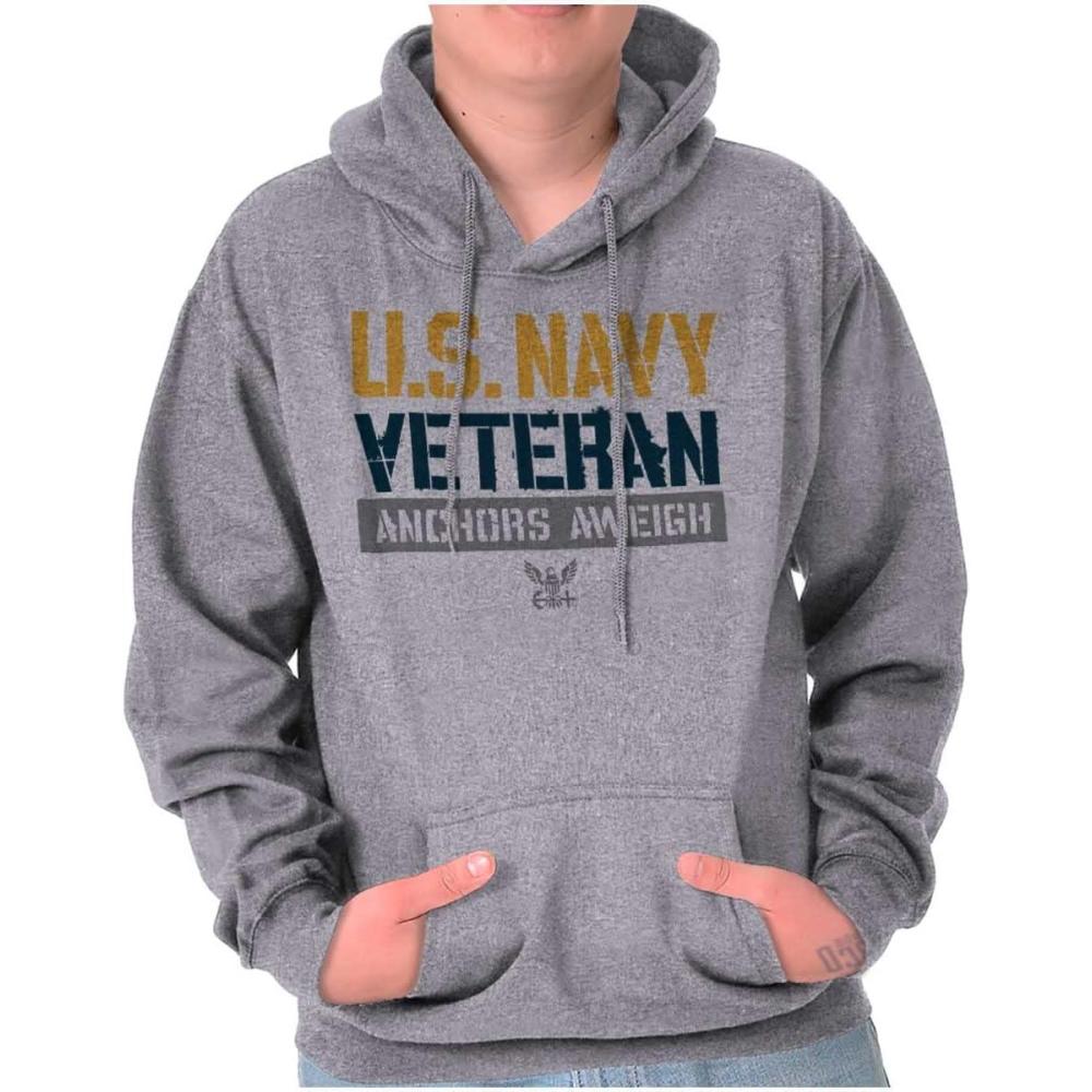 imageBrisco Brands US Navy Veteran Anchors Aweigh Hoodie Sweatshirt Women MenSport Grey