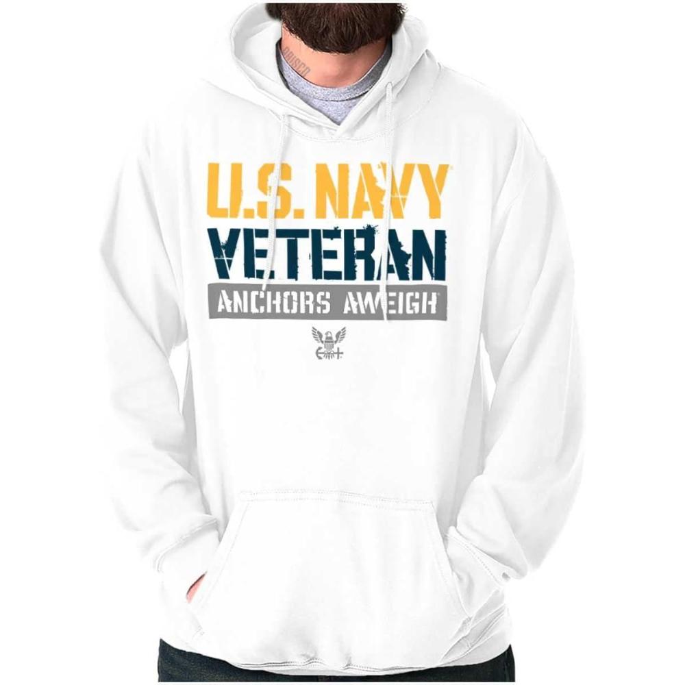 imageBrisco Brands US Navy Veteran Anchors Aweigh Hoodie Sweatshirt Women MenWhite