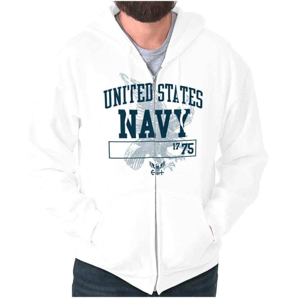 imageBrisco Brands United States Navy 1775 Eagle Anchor Zip Up Hoodie Mens WomensWhite