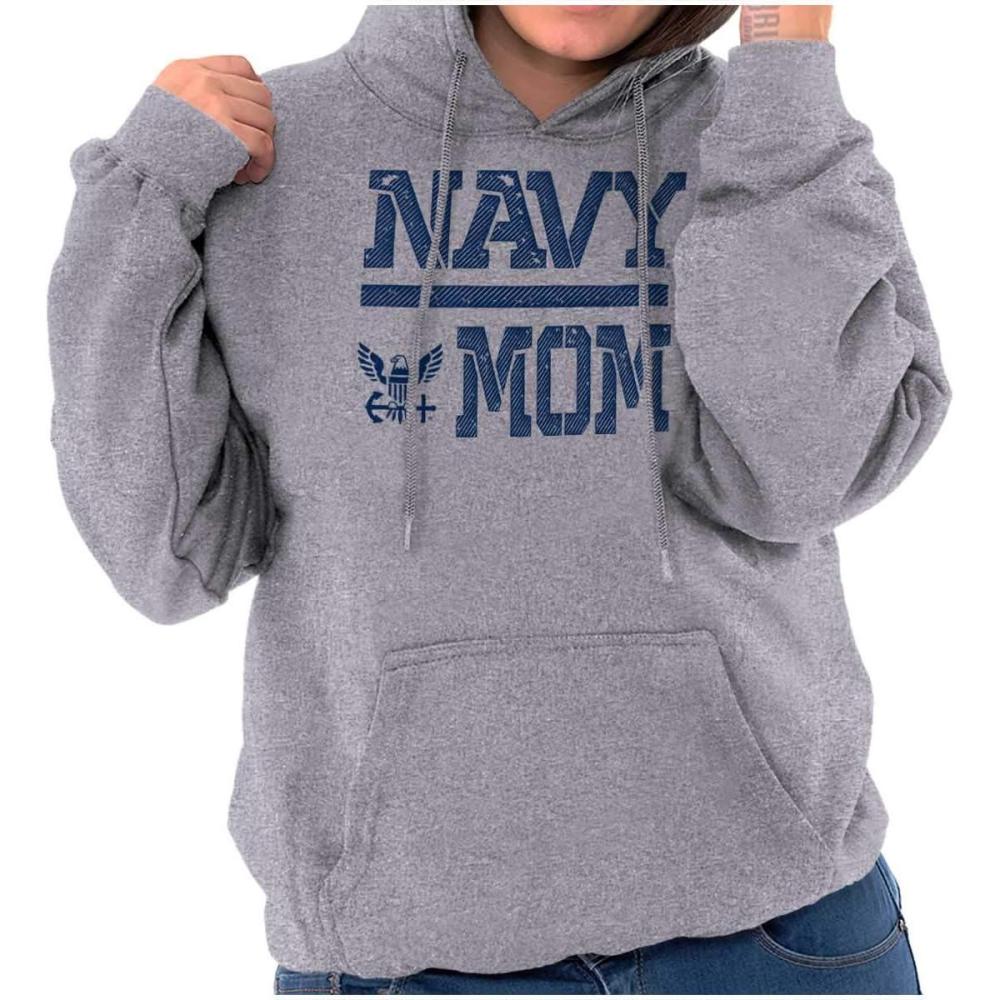 imageBrisco Brands United States Navy Proud Military Mom Hoodie Sweatshirt WomenSport Grey