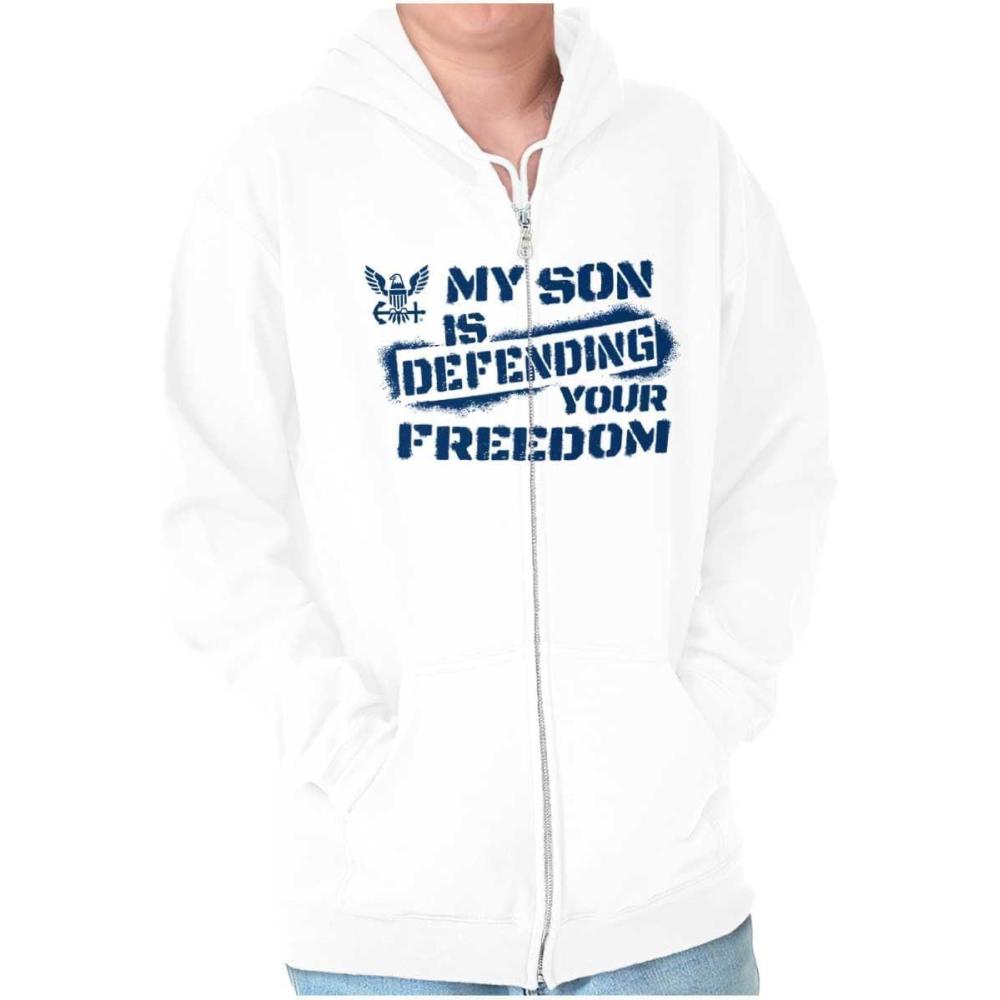 imageBrisco Brands United States Navy Son Defending Freedom Zip Up Hoodie Mens WomensWhite