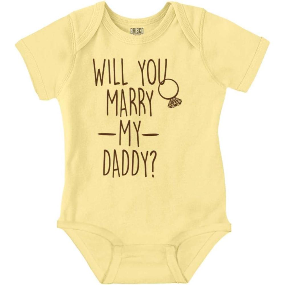 imageBrisco Brands Will You Marry My Daddy Engagement Baby Romper Boys or GirlsBanana