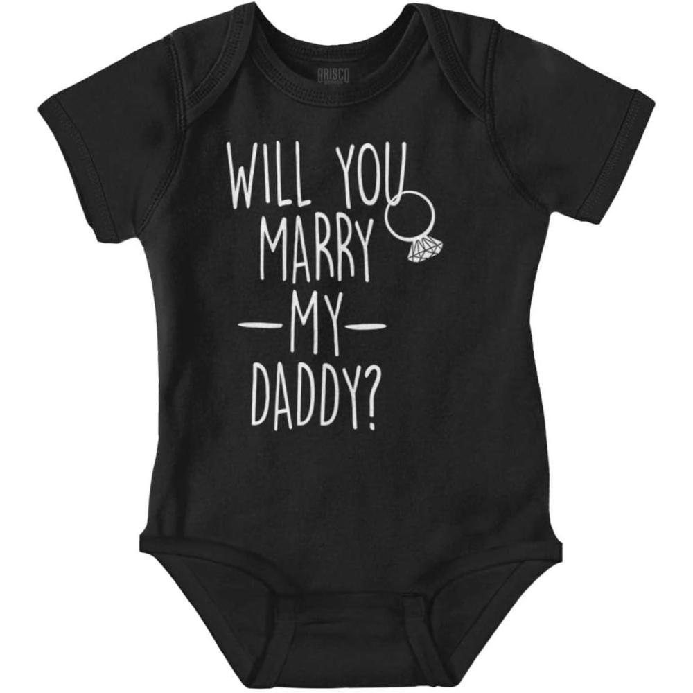 imageBrisco Brands Will You Marry My Daddy Engagement Baby Romper Boys or GirlsBlack