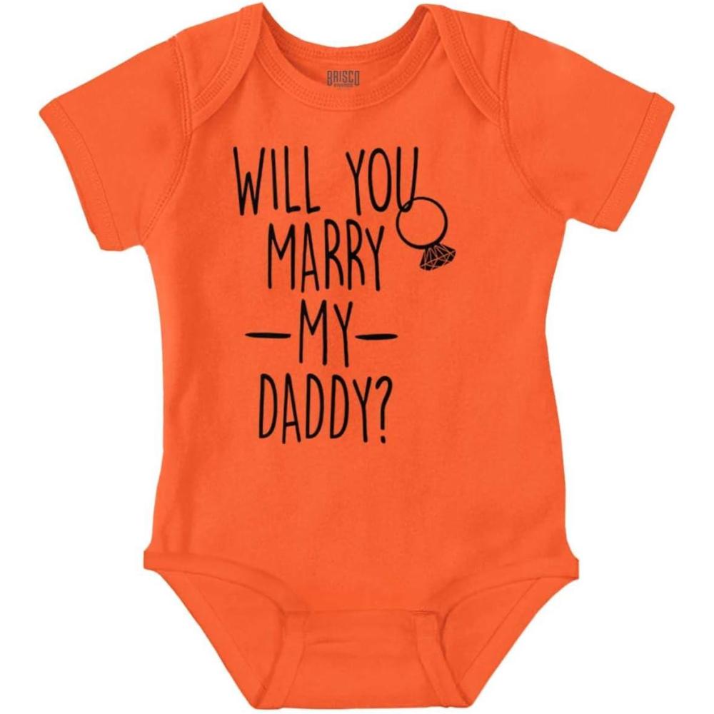 imageBrisco Brands Will You Marry My Daddy Engagement Baby Romper Boys or GirlsOrange