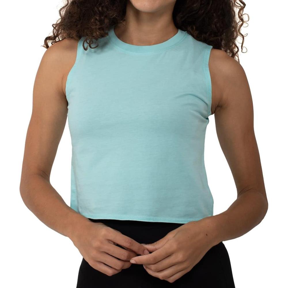 imageBrisco Brands Womens Sleeveless Cropped Muscle Tee Juniors Basic Crewneck Tank TopAqua
