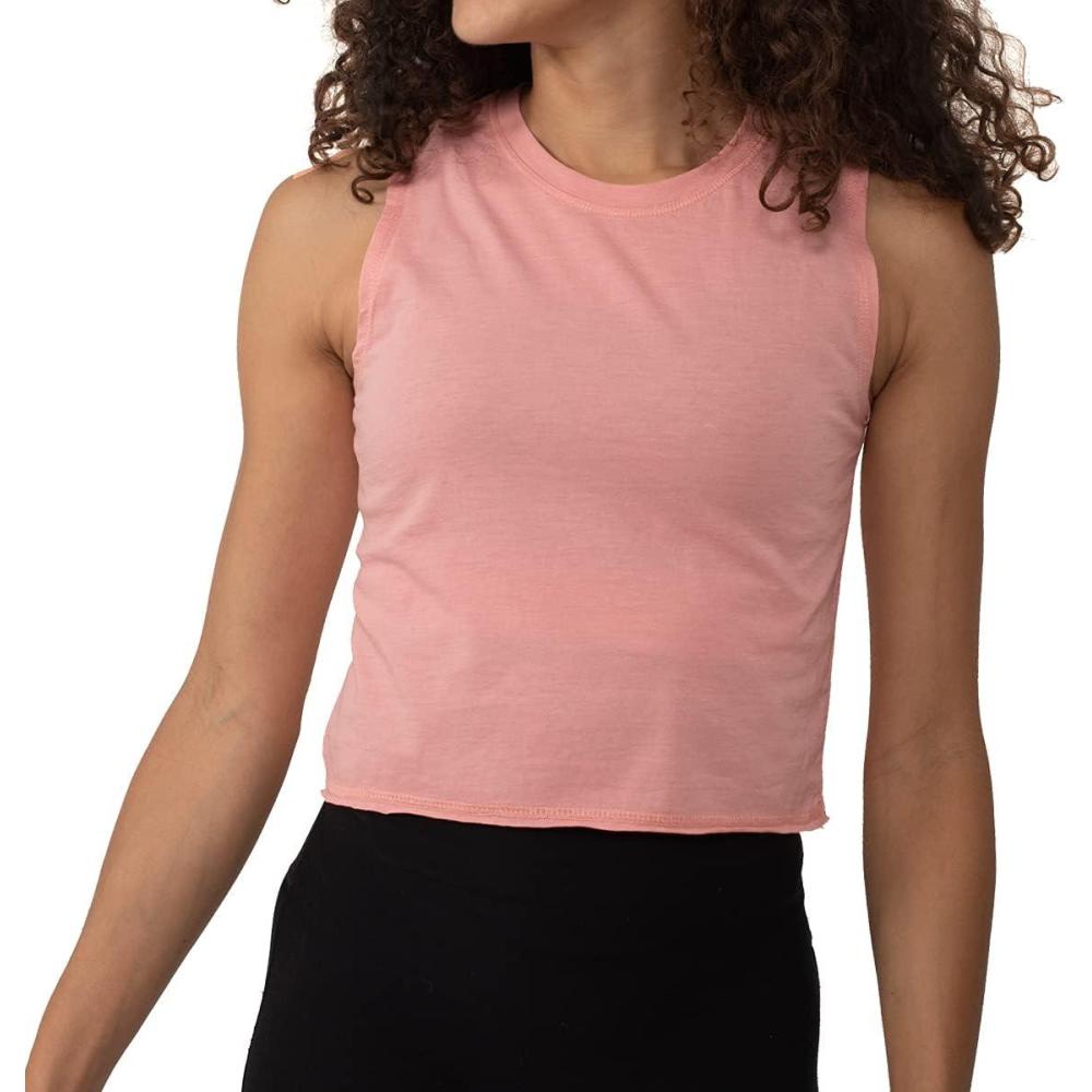 imageBrisco Brands Womens Sleeveless Cropped Muscle Tee Juniors Basic Crewneck Tank TopCoral