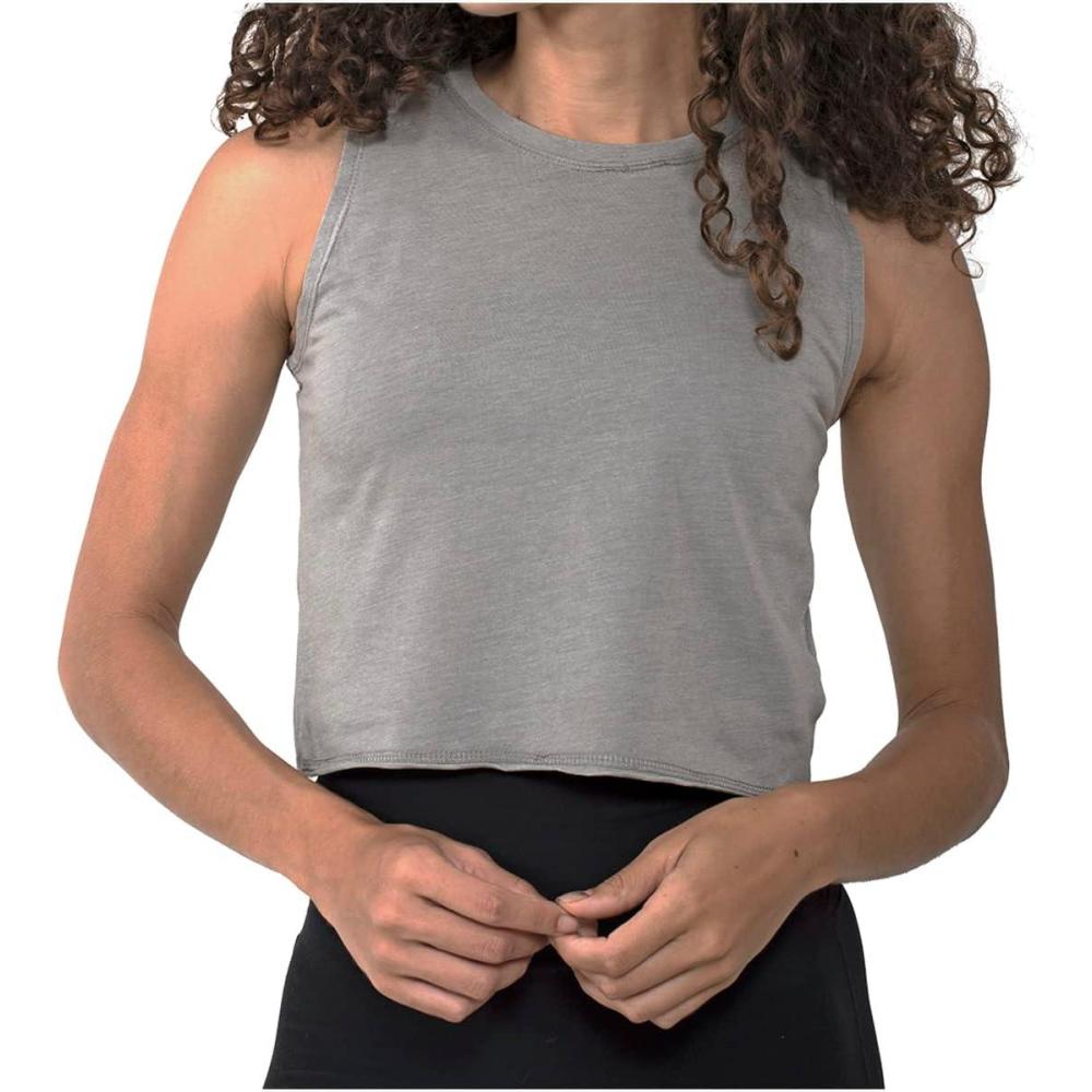 imageBrisco Brands Womens Sleeveless Cropped Muscle Tee Juniors Basic Crewneck Tank TopGravel