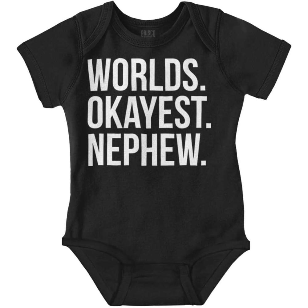 imageBrisco Brands Worlds Okayest Nephew Aunt Uncle Joke Baby Bodysuit Jumper BoysBlack