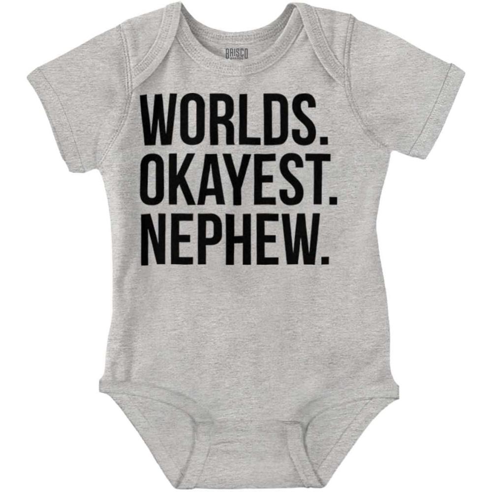 imageBrisco Brands Worlds Okayest Nephew Aunt Uncle Joke Baby Bodysuit Jumper BoysHeather