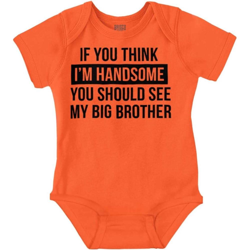 imageHandsome Little Brother Funny Baby Bodysuit Jumper BoysOrange