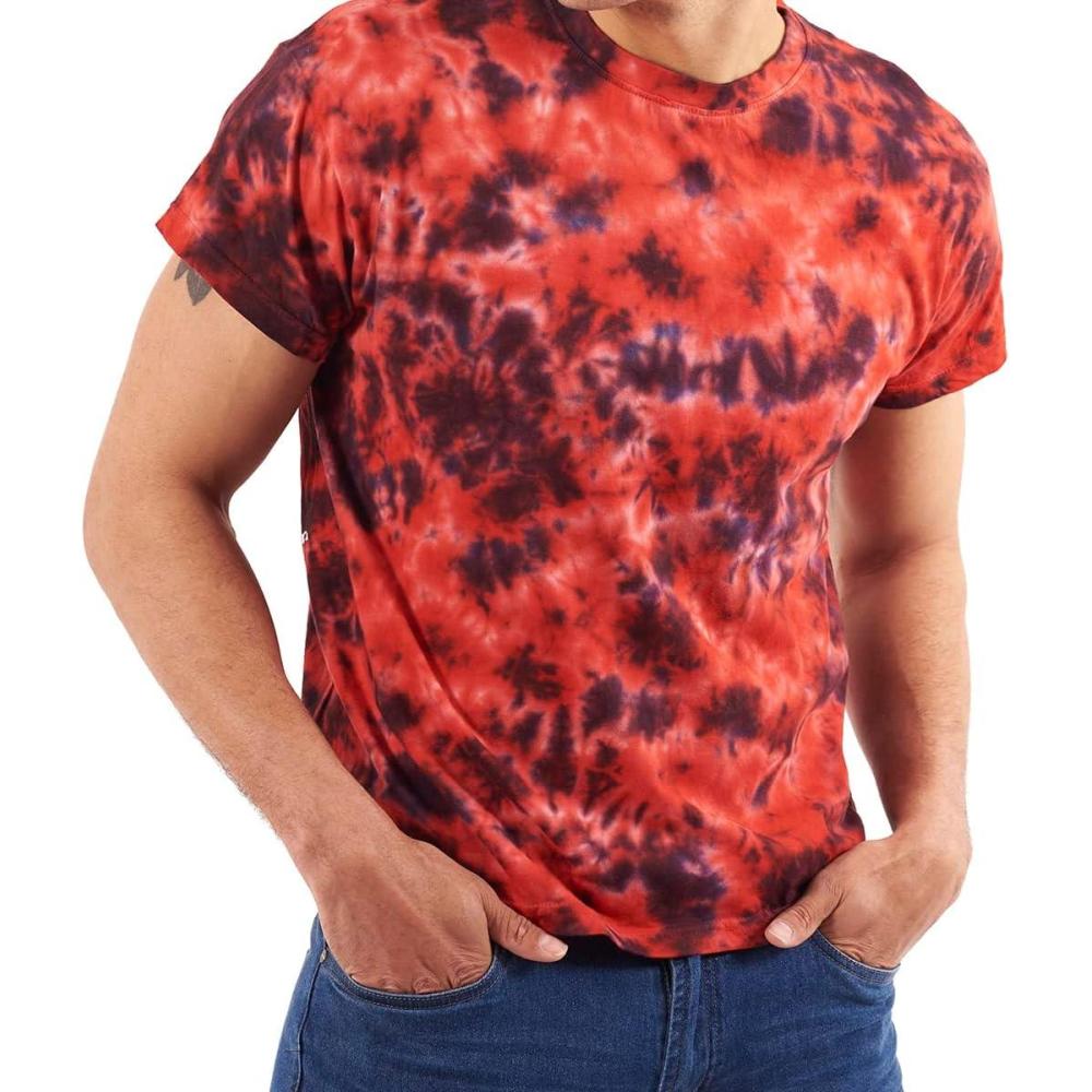 imageTie Dye Shirt Colorful Cloud Short Sleeve Knit TShirt Crewneck TopCrystal Red