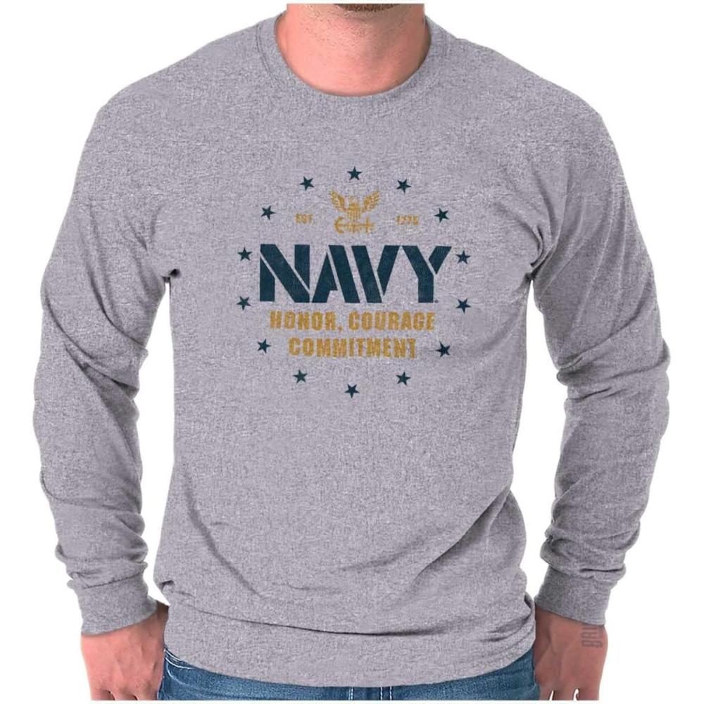 imageUS Navy Anchor Logo Honor Courage Long Sleeve Tshirt Men WomenSport Grey