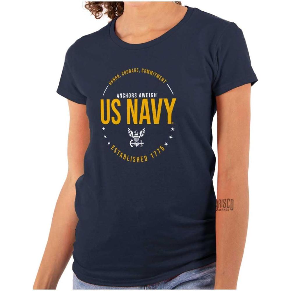 imageUS Navy Logo Anchors Aweigh Est 1775 Womens Slim Fit Graphic TeeNavy