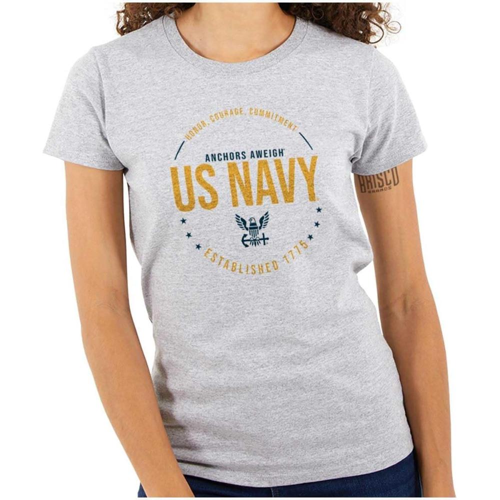 imageUS Navy Logo Anchors Aweigh Est 1775 Womens Slim Fit Graphic TeeSport Grey